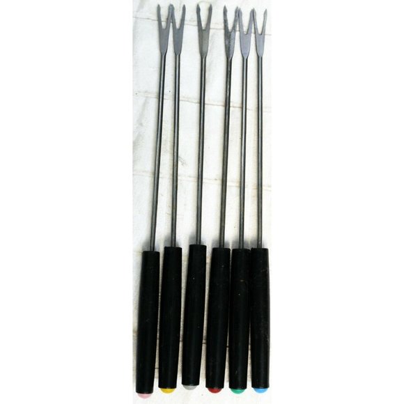 Metal Chrome Fondue Pot Set Hot Dip Set of 6 Forks Table Top Sharing Cheese Choc - Picture 5 of 12